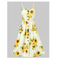 Spaghetti Strap Sunflower Print Mini Dress - White